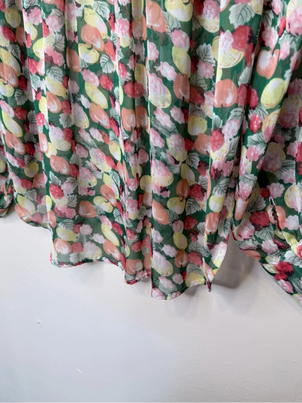I.Madeline Sheer Fruit Pattern Button Front Long Sleeve Relaxed Oversized Blouse - Picture 7 of 14